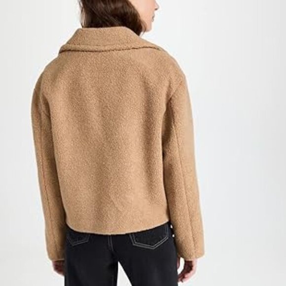 Theory Women's Faux Fur Peacoat brown 4 buttons 2 inside pockets front sz Small - Picture 9 of 9